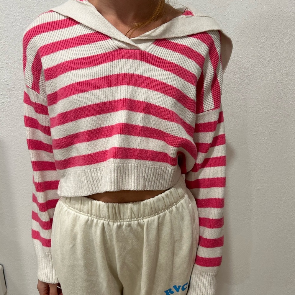 Sincerely Jules Striped Pink and White Women's Sweater small